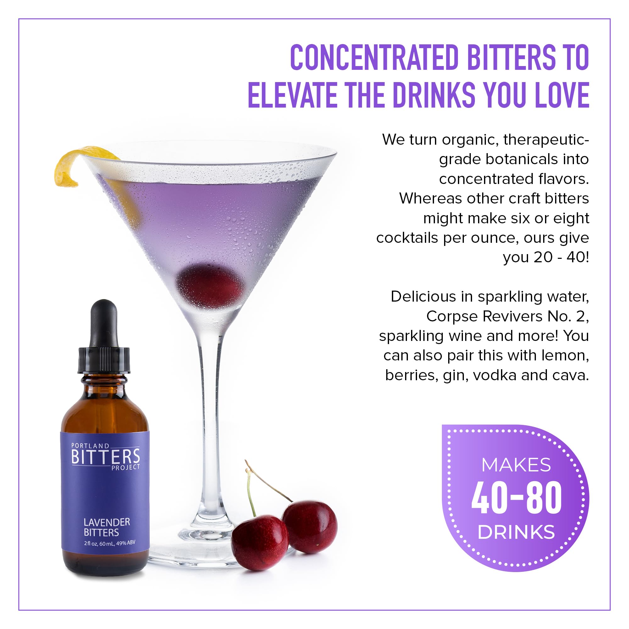 Portland Bitters Project Lavender Bitters - Concentrated Bitters with Layered Flavors Made from Organic, Wild Crafted, Therapeutic Grade Whole