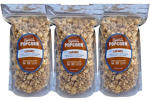 Signature Popcorn, Classic Caramel Popcorn Snack, 3-Pack Large Resealable Bags, Gourmet Popcorn, Gluten-Free, Sweet & Crunchy Treat, Non-GMO, Made