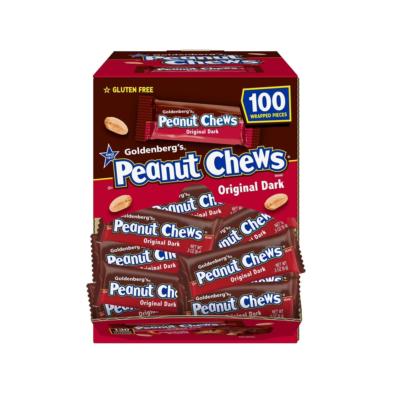 Goldenberg's Peanut Chews Original Dark, Gluten Free, Individually Wrapped, 100 Pieces, 32 oz (2lbs)