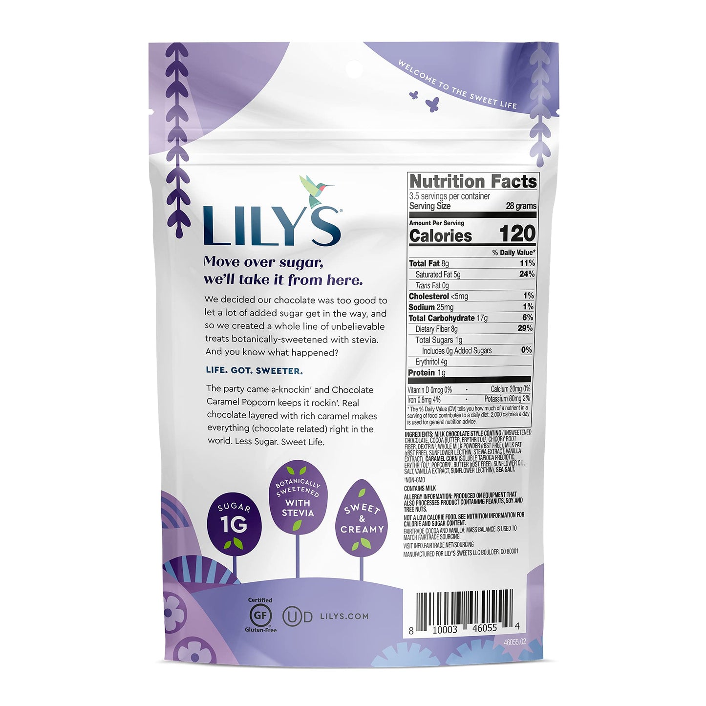 Lily's Milk Chocolate Style Caramel Popcorn By Sweets, Stevia Sweetened, No Added Sugar, Low-Carb, Keto Friendly, Fair Trade, Gluten-Free & Non-Gmo