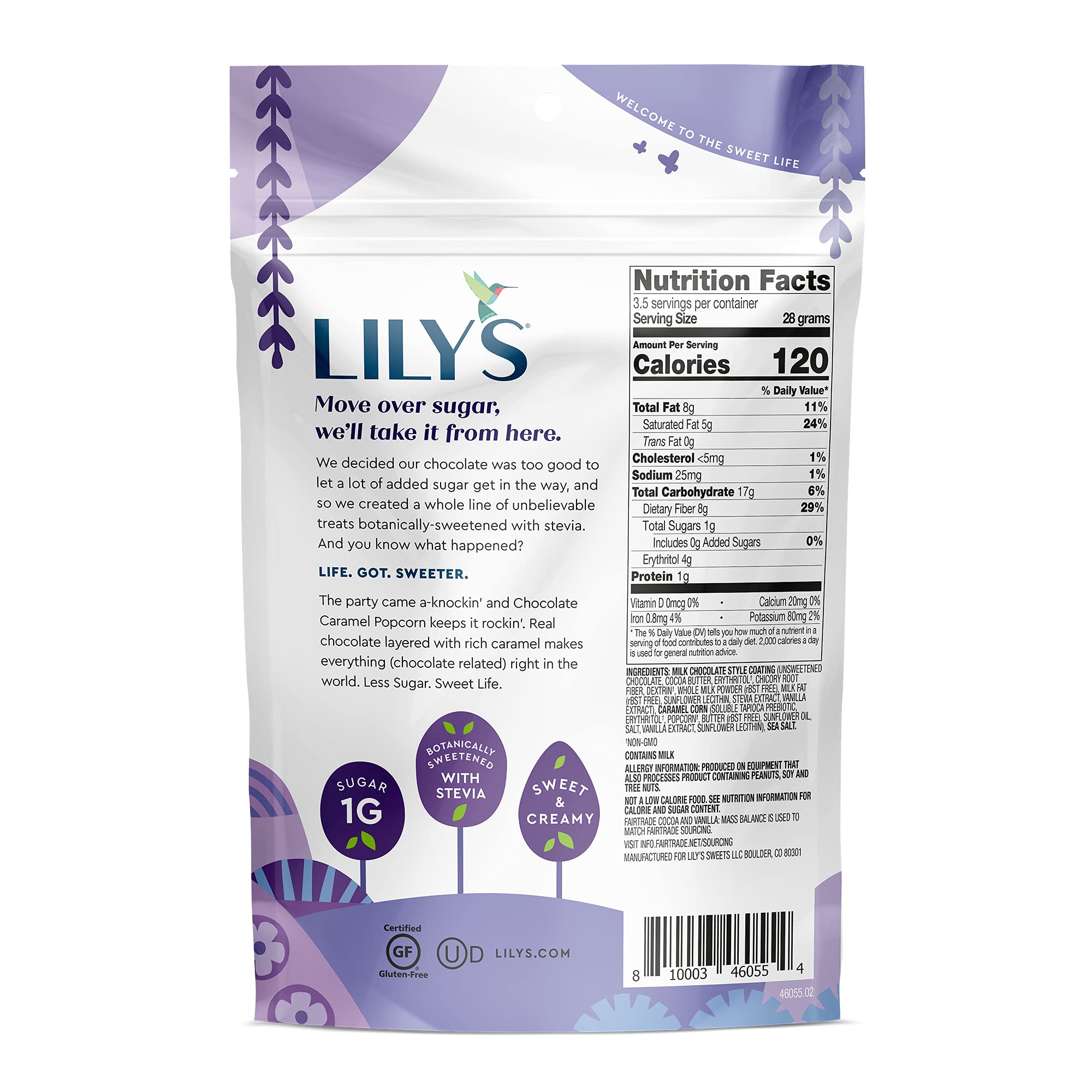 Lily's Milk Chocolate Style Caramel Popcorn By Sweets, Stevia Sweetened, No Added Sugar, Low-Carb, Keto Friendly, Fair Trade, Gluten-Free & Non-Gmo