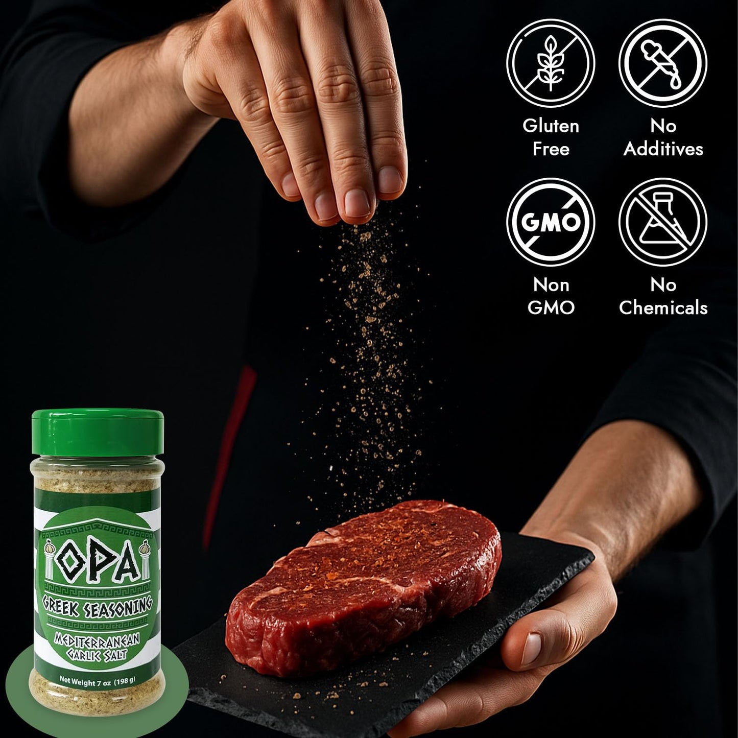 OPA Greek Seasoning - 7 Ounce Greek Seasoning Blend with Herbs and Spices for Meats, Vegetables, Grilling, and Everyday Cooking - Green Shaker Jar