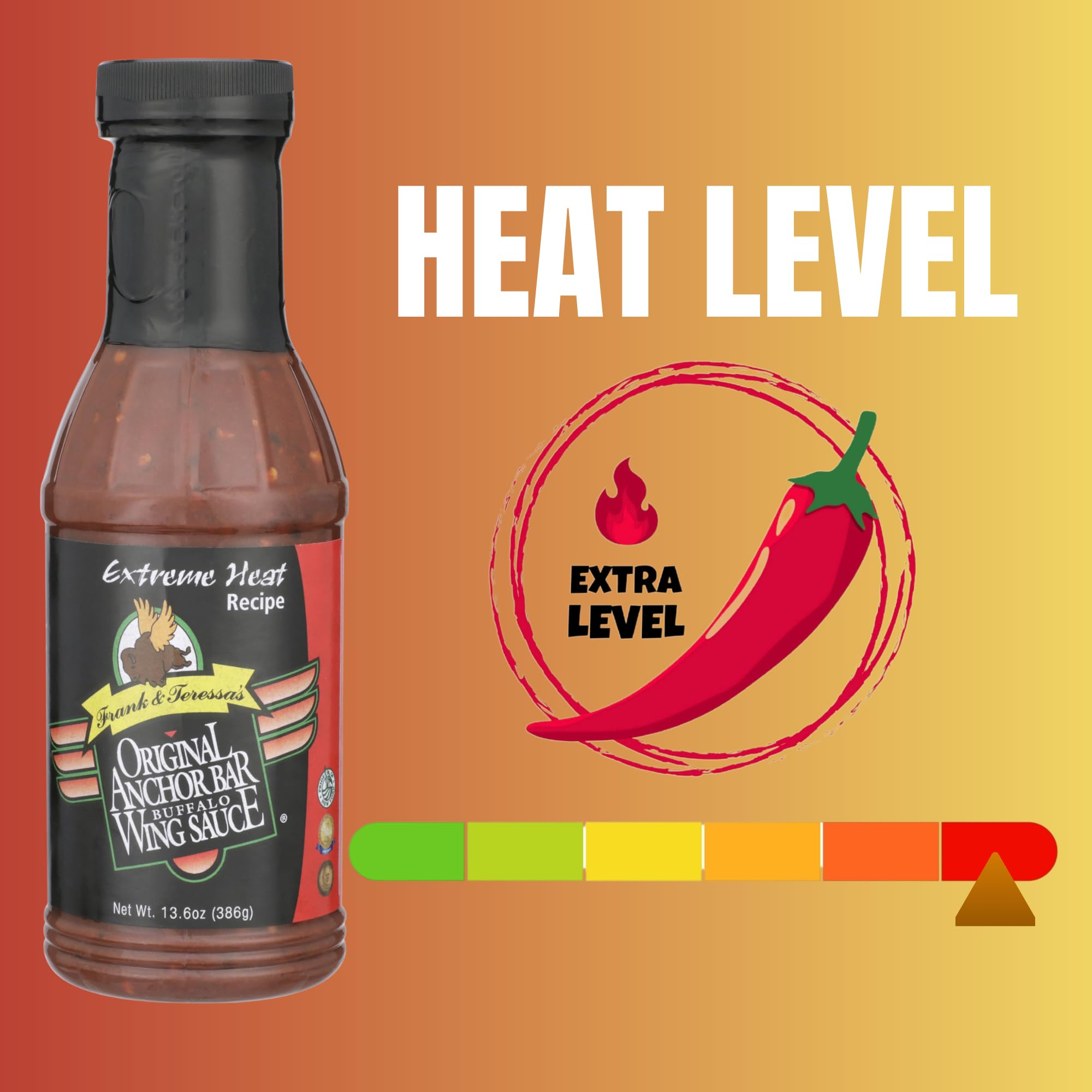 Anchor Bar Original Buffalo Wing Sauce, Extreme Heat Recipe, 12 fl oz | Authentic Buffalo Wing Sauce | Classic Tangy & Spicy Condiment