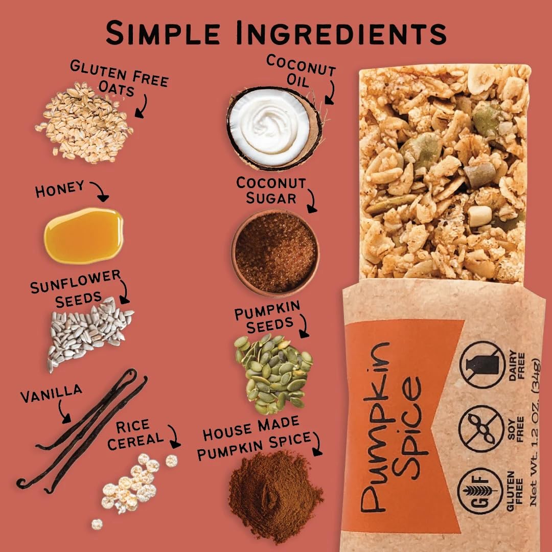 The Gourmet Granola | Pumpkin Spice Granola Bars | Soft and Chewy | Gluten Free | Soy Free | Great On the Go Snack | Made in Nebraska USA | 1.2 oz Bar