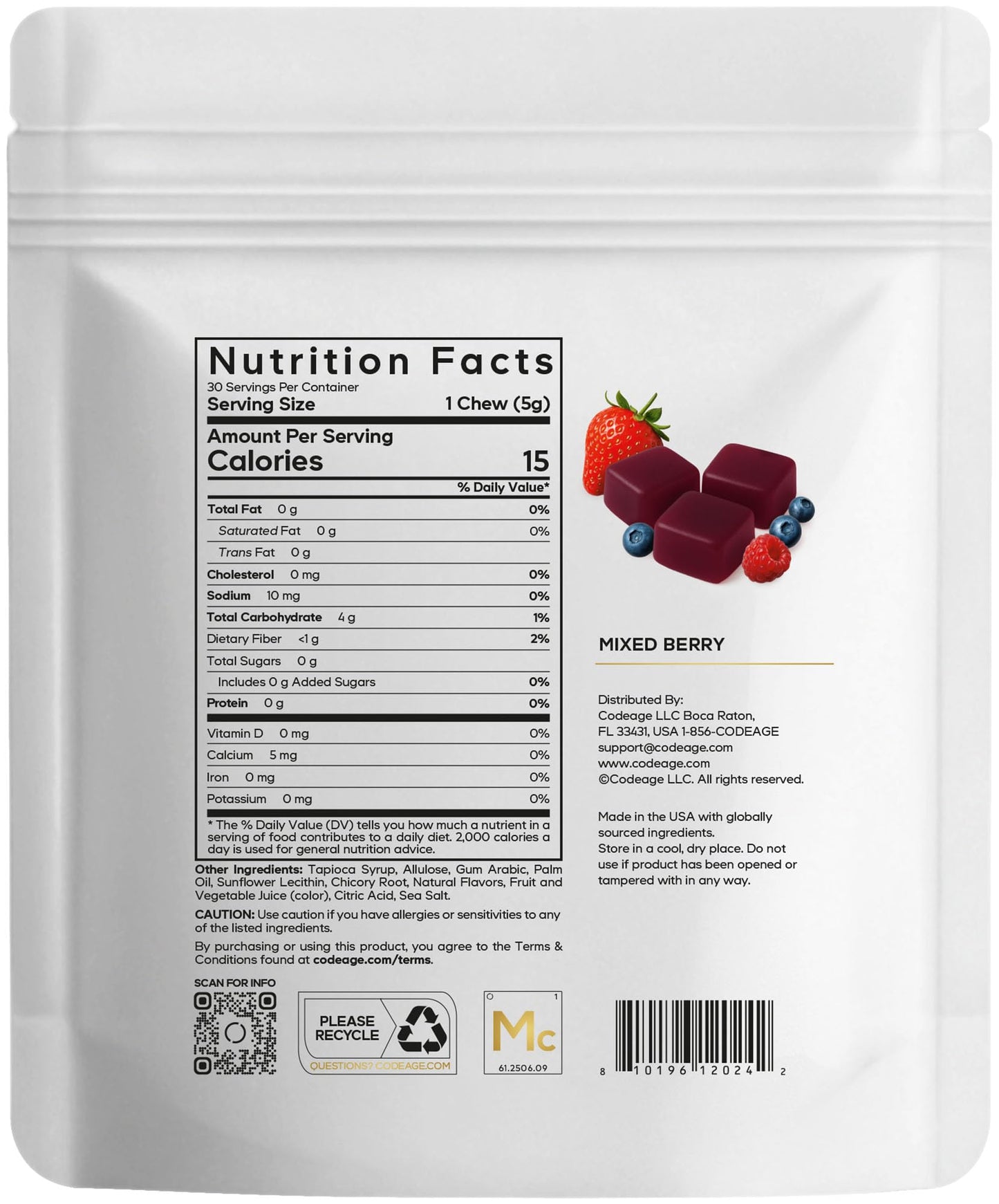 Codeage Miracle Candy Sugar-Free Candies, Mixed Berry Soft Chews - Allulose, Prebiotic Fiber - Low-Calorie Wonderchews - 0g Sugar Soft Chews - 30