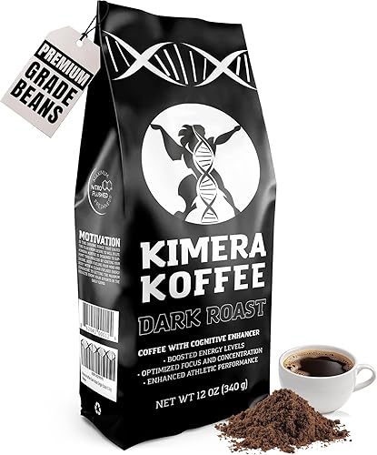 Kimera Koffee Dark Roast - Organic Bold Nootropic Coffee with Alpha-GPC, Taurine, DMAE, L-Theanine, 12oz Ground