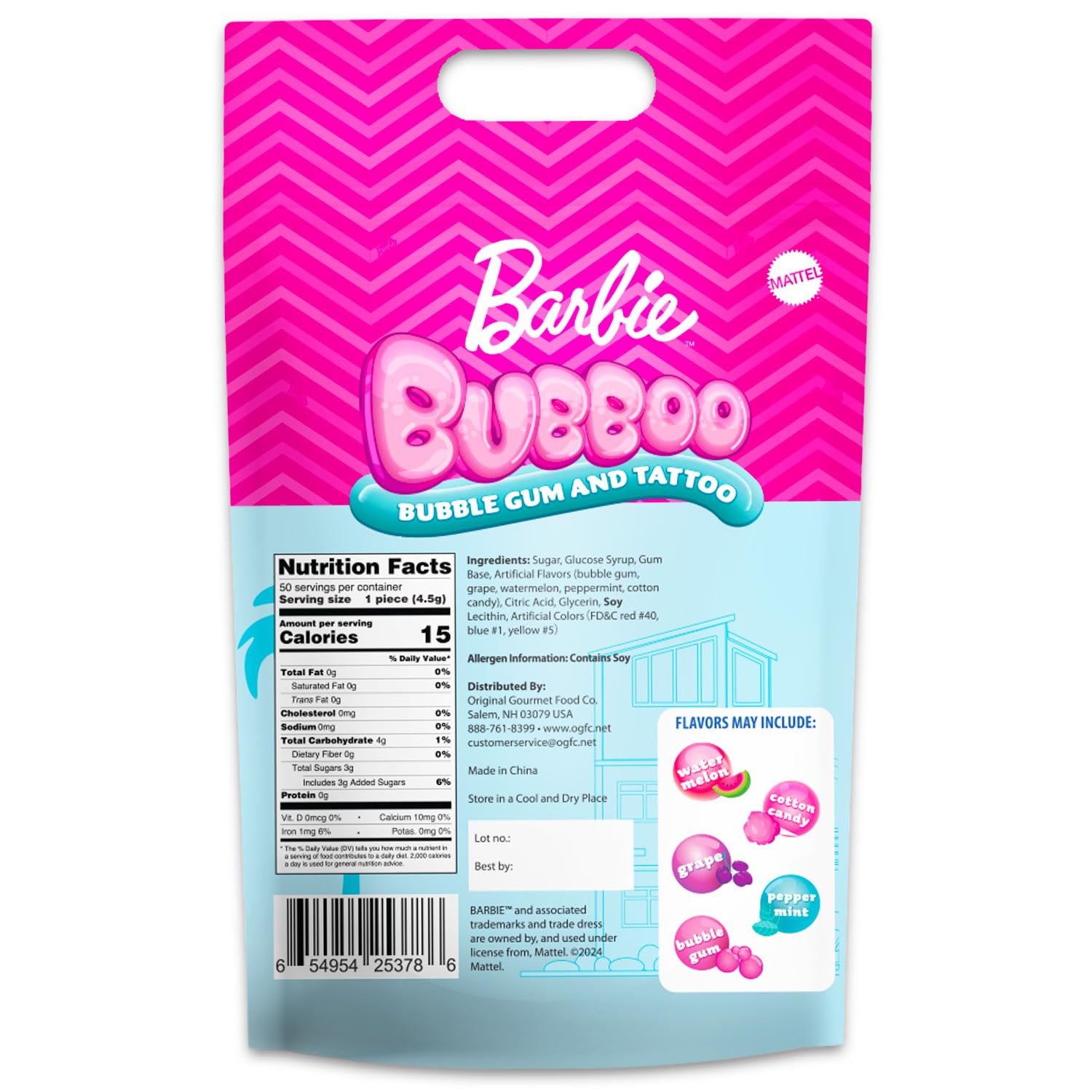 Barbie Bubble Gum and Temporary Tattoos Set - Bubboo Set with 50 Pieces of Bubblegum in 5 Flavors and 50 Temporary Tattoos for Girls, Kids | Barbie