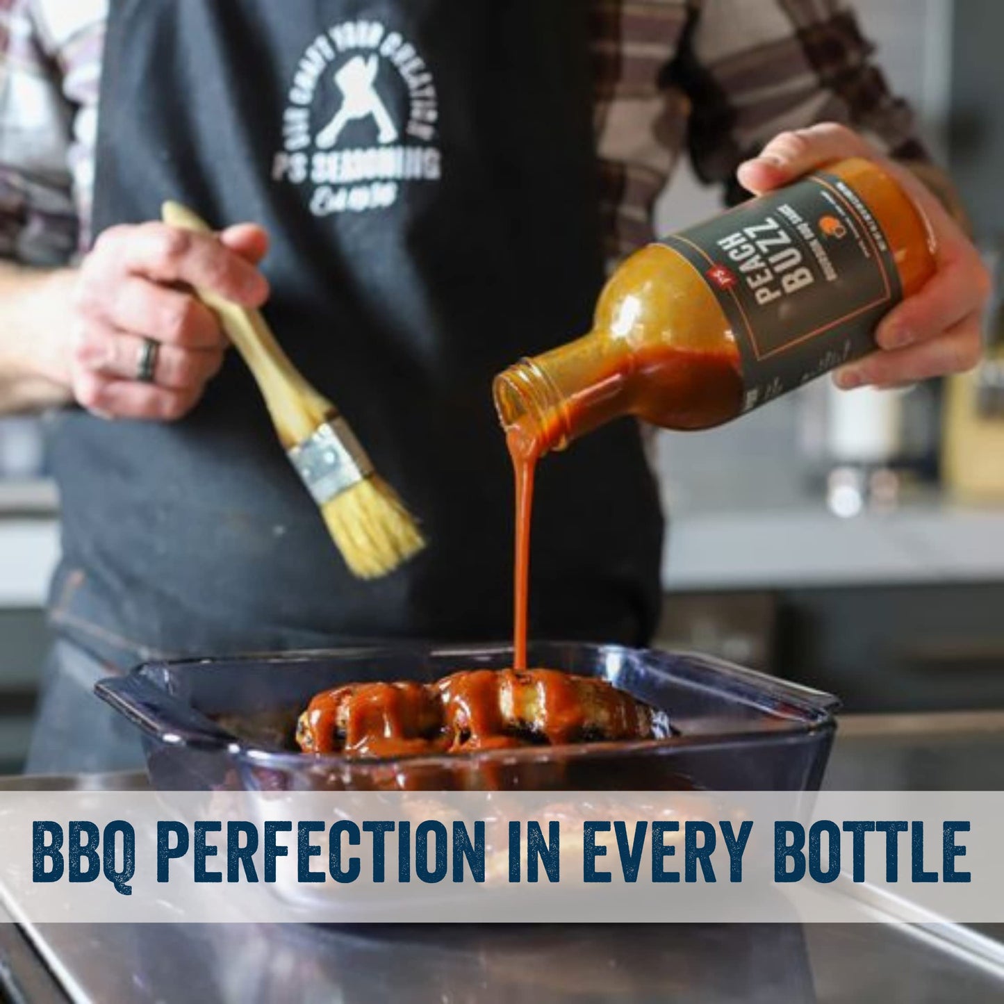 PS Seasoning Peach Buzz Bourbon BBQ Sauce - All-Purpose Sauce for Glazing, Marinating, Basting, and Dipping - Great for Ribs, Pork Chops, Chicken