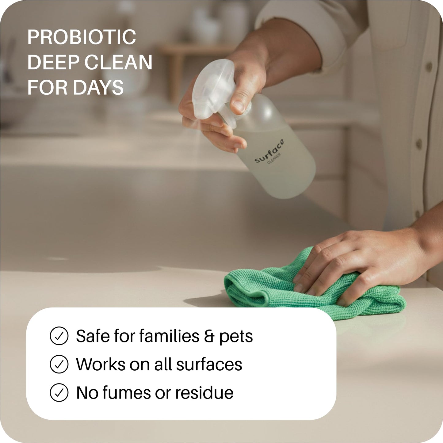 Everneat Probiotic Surface Cleaner Concentrate - Cleans for Days, Refillable, Non-Toxic | Glass Spray Bottle | Eucalyptus, Peppermint, Lemon & Tea