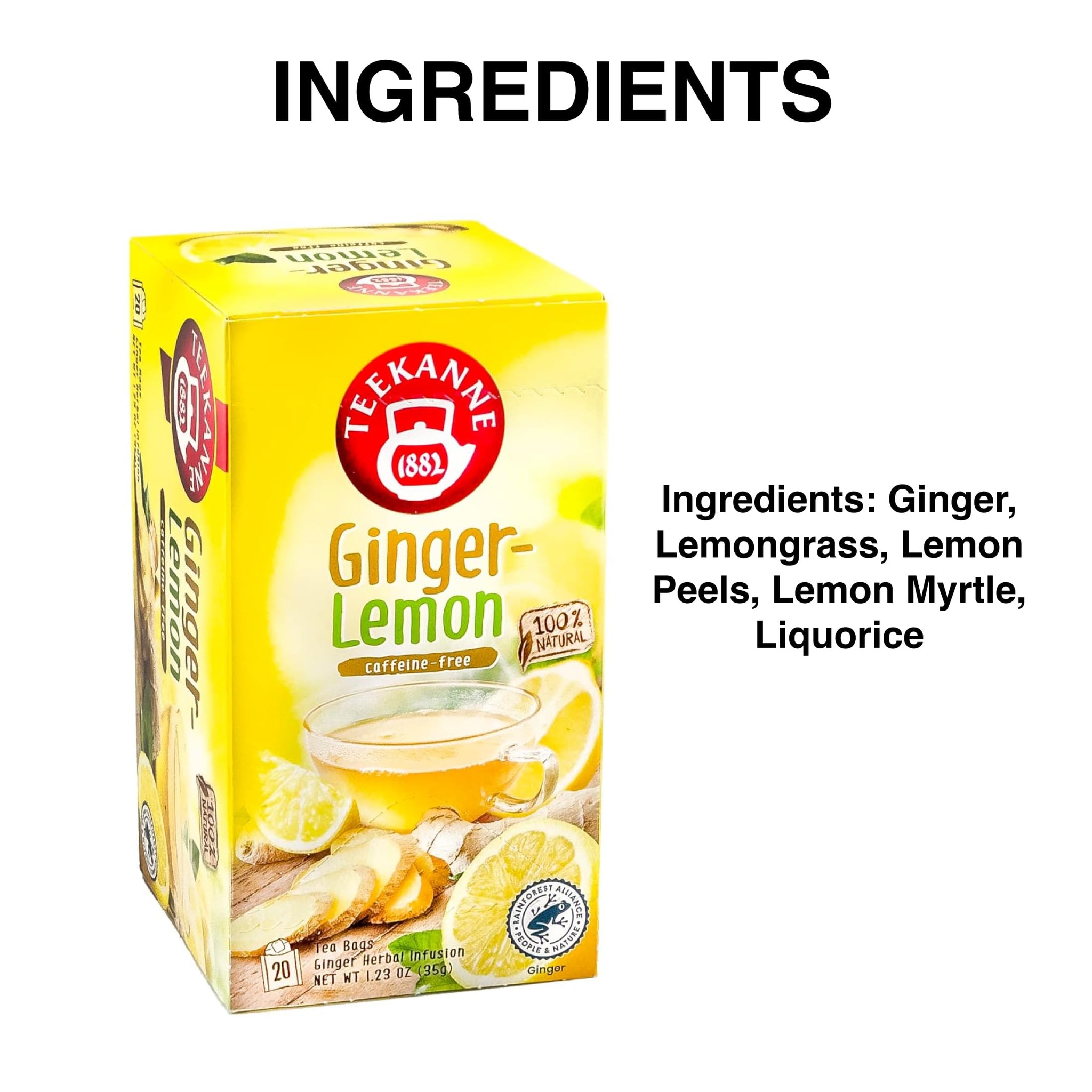 Teekanne Ginger Lemon Tea Caffeine Free Naturally Flavored Zesty Lemon & Spicy Ginger Herbal Tea with 20 Individually Wrapped Tea Bags Per Box