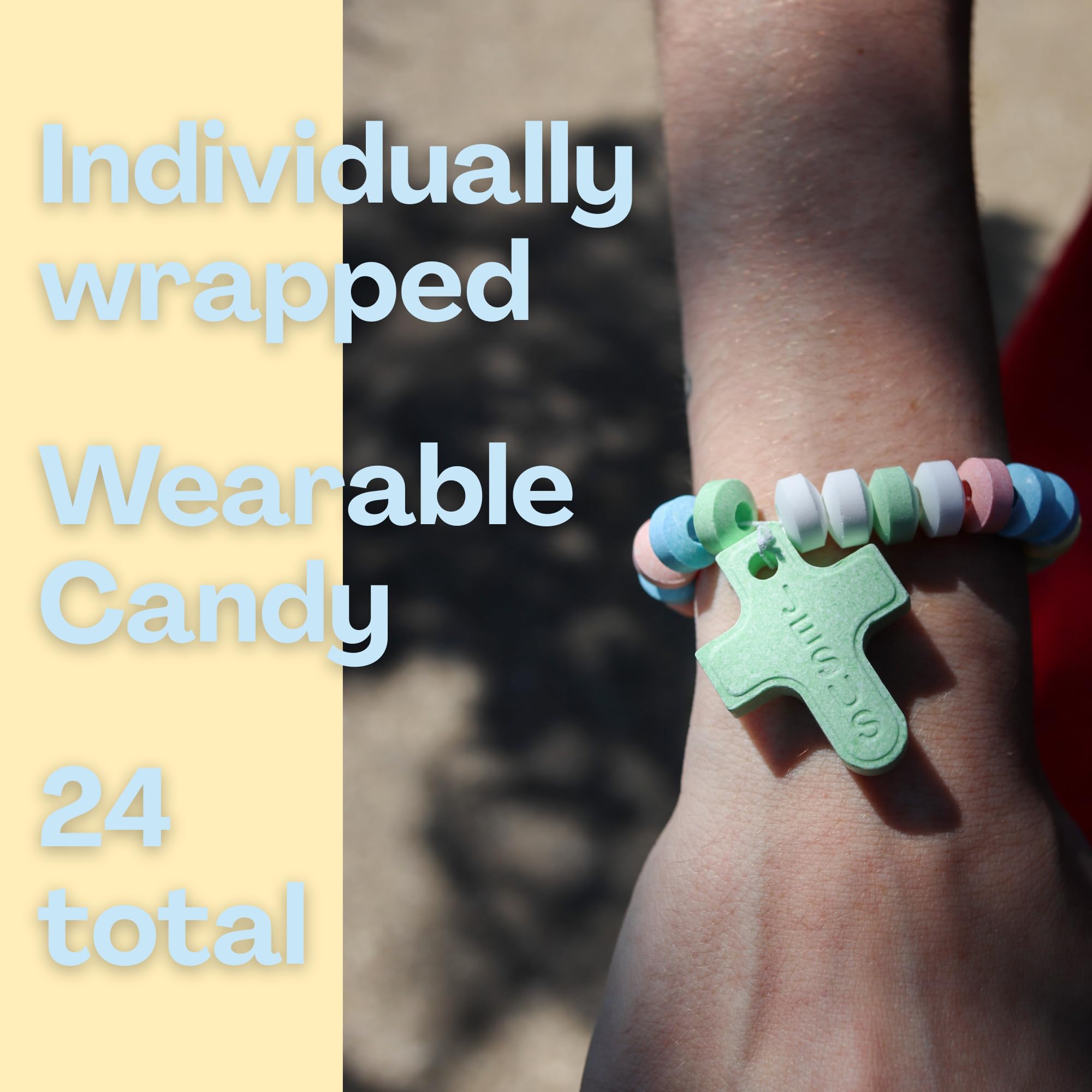 Cross Shaped Candy Bracelets, Individually Wrapped Edible Jewelry Treats, VBS or Sunday School Snacks, 24 Count, 10.16 Ounces