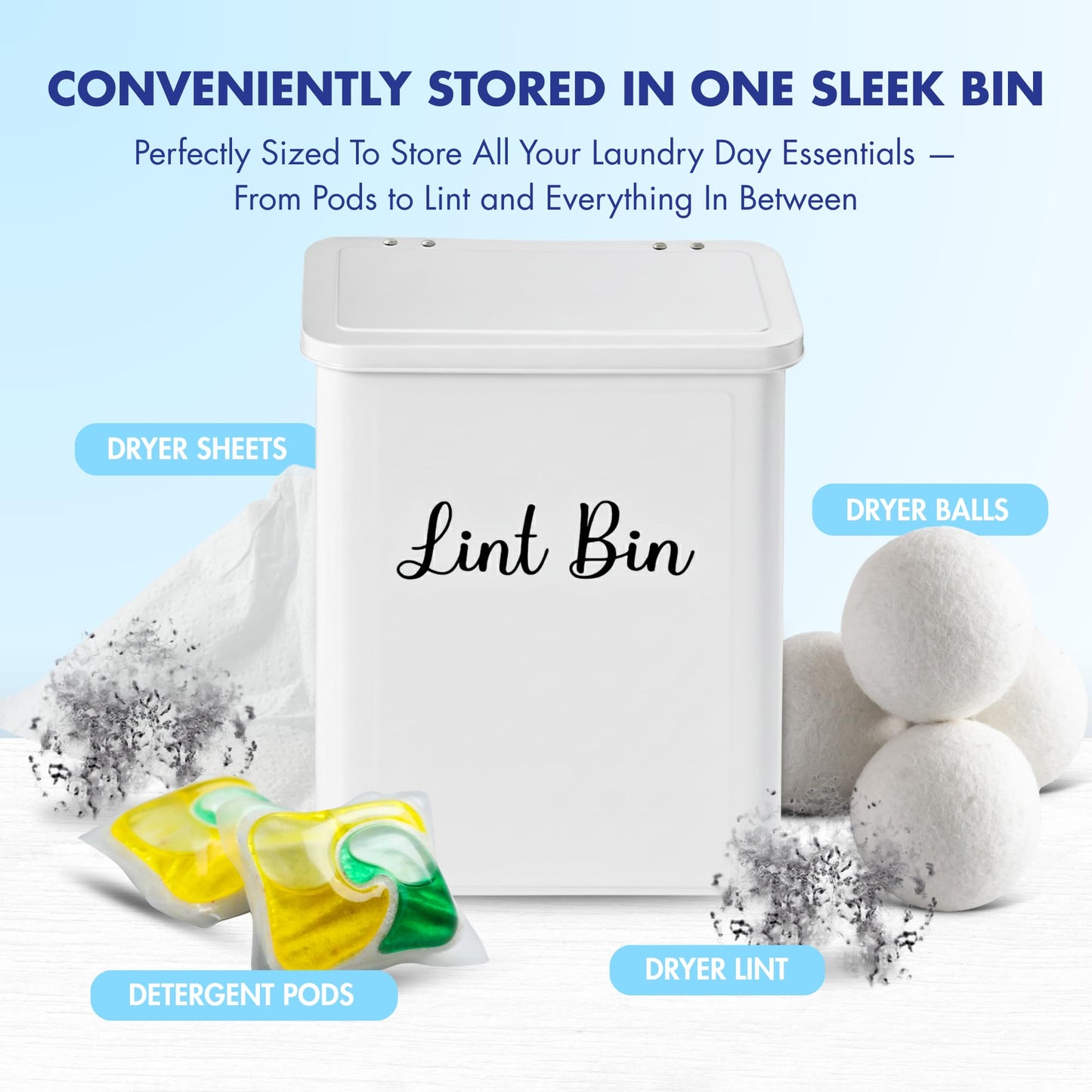 FIRSTSPIN Magnetic Lint Bin for Laundry Room - Black Metal Lint Holder with Lid - Wall Mount & Magnetic Trash Can - Modern Farmhouse Style for Laundry
