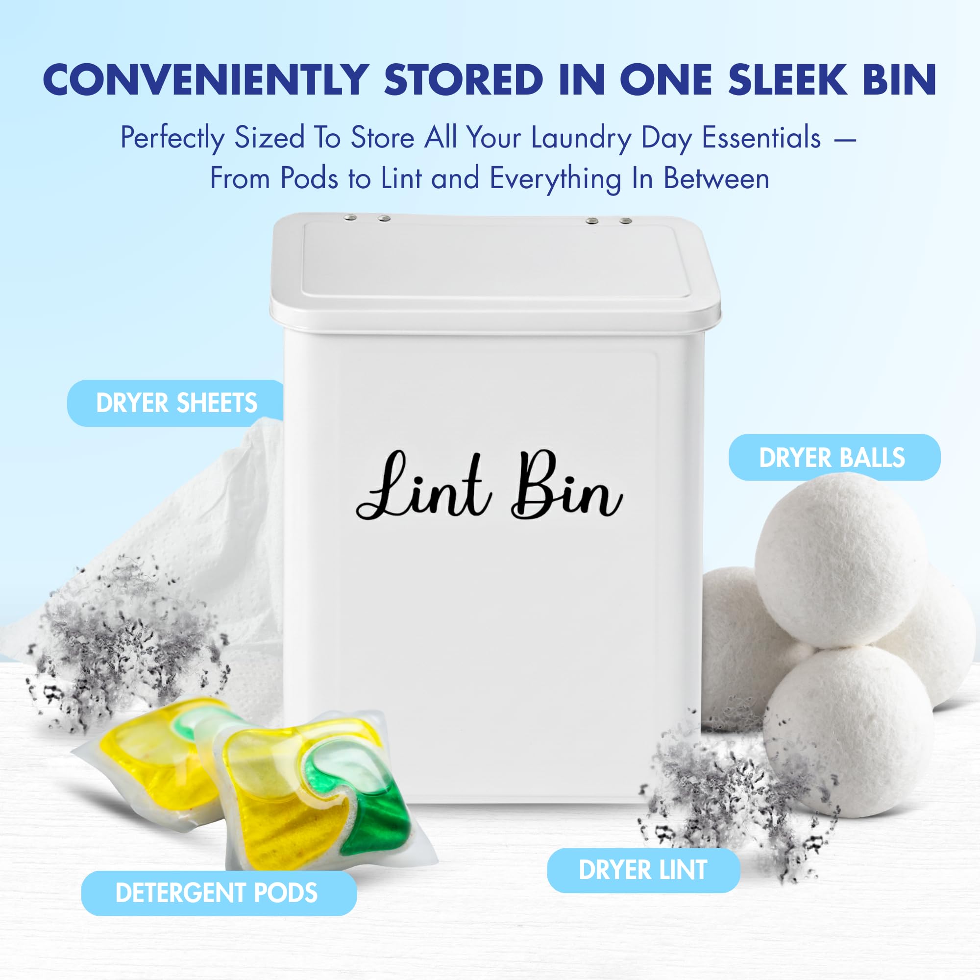 FIRSTSPIN Magnetic Lint Bin for Laundry Room - Black Metal Lint Holder with Lid - Wall Mount & Magnetic Trash Can - Modern Farmhouse Style for Laundry