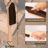 2 Pieces Woooden Dust Brush Hand Broom Bench Brush with Long Wood Handle Whisk Broom Soft Bristle Brush for Counter Bed Sofa Car Fireplace Clothes