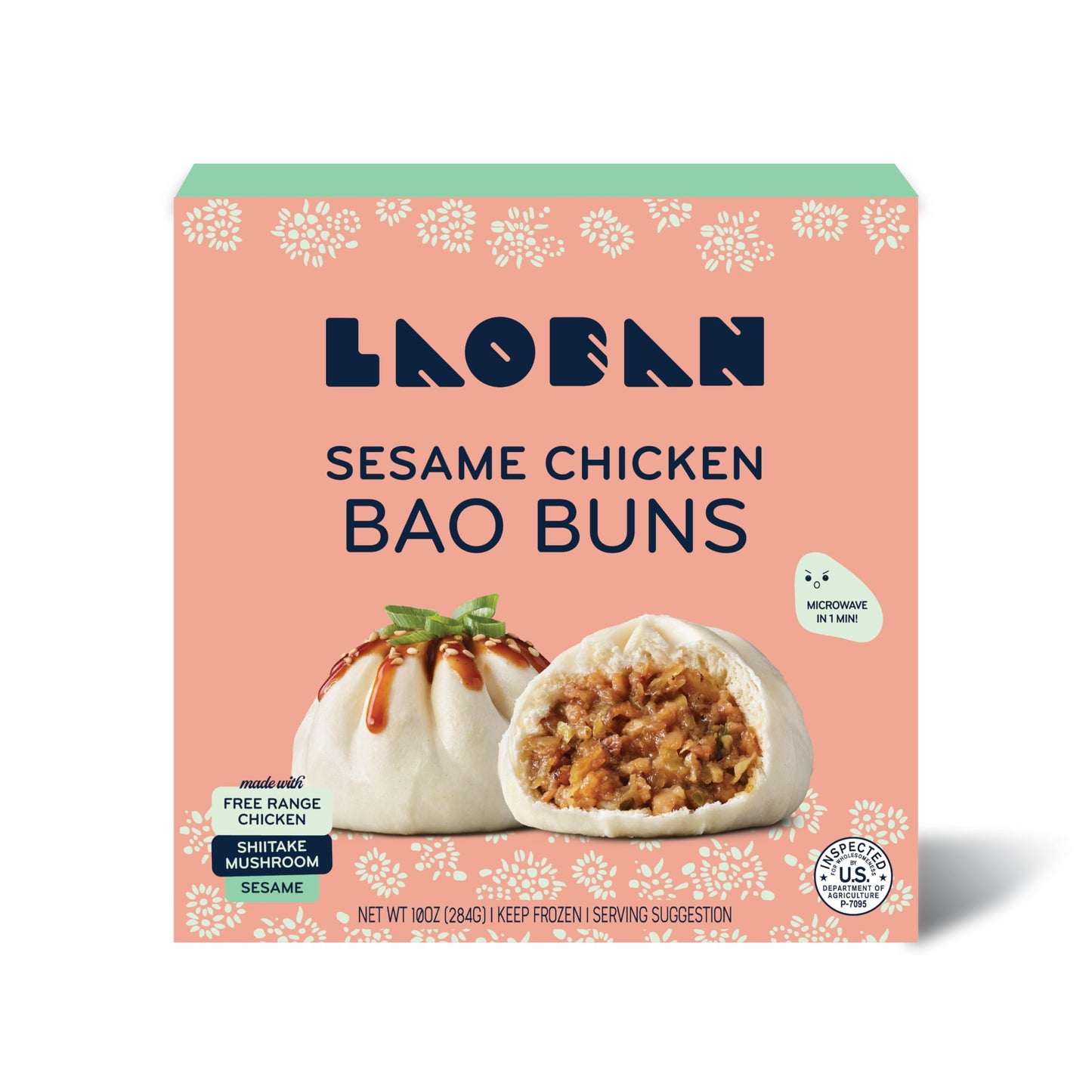 Laoban Dumplings?Sesame Chicken Bao Buns?Made with Free-Range Chicken, Shiitake Mushrooms, and Sesame?Frozen Meals Made from Scratch | No Artificial
