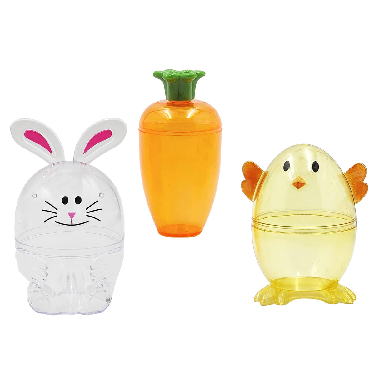 Fillable Easter Carrots, Bunny, and Chick 96-Pack Containers, Perfect Characters for Easter Egg Hunt, Basket Stuffers Filler, Surprise Carrot