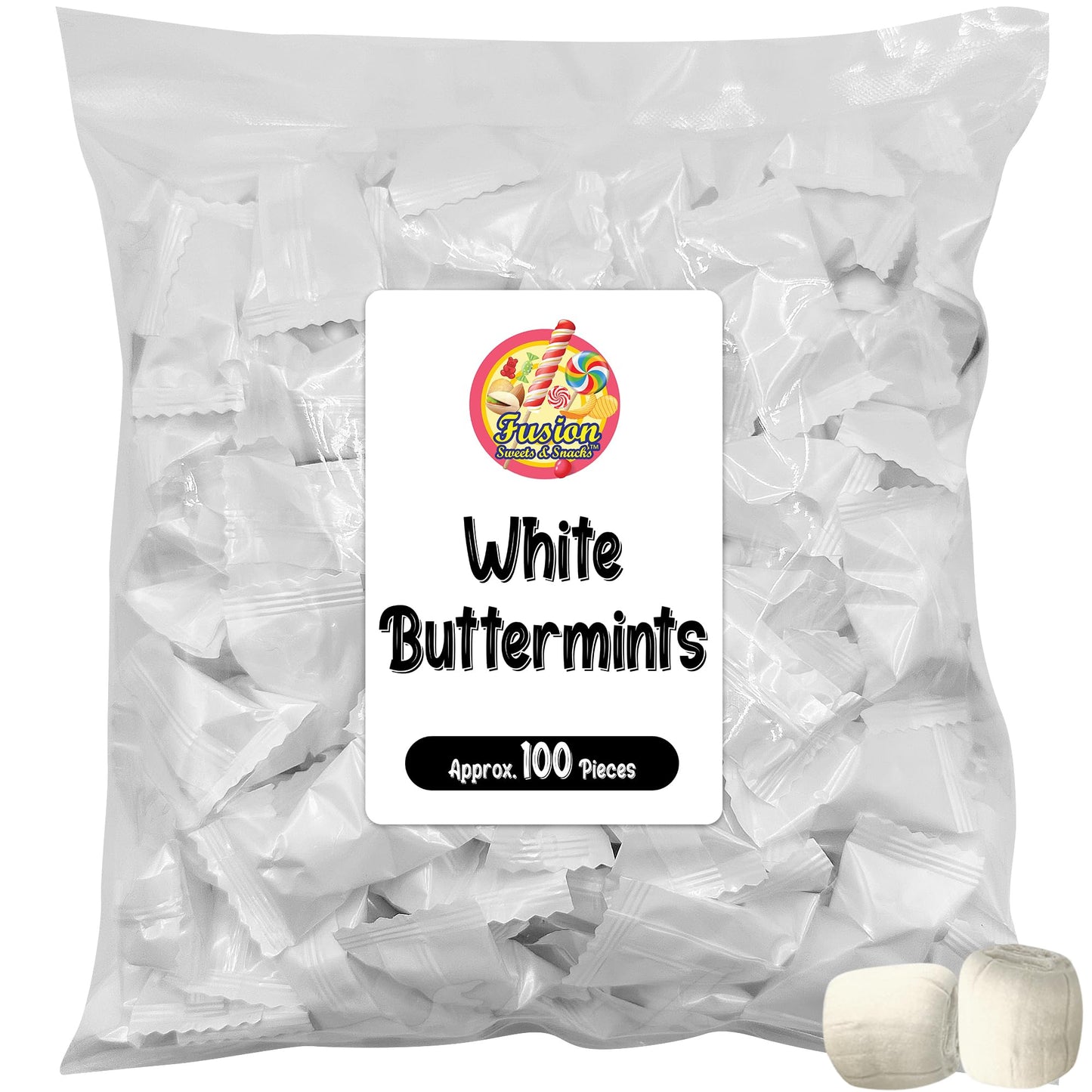 White Buttermints - 100 Count - Butter Mints Individually Wrapped - Wedding Mints - Perfect For Engagement Parties, Bridal Shower, Rehearsal Dinners