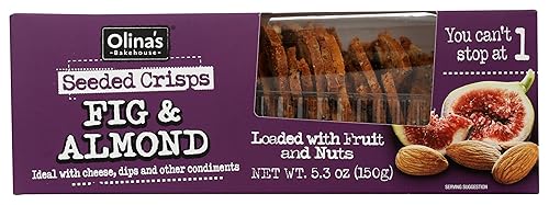 Olina's Bakehouse Seeded Crisps FIG and ALMOND 5.3 oz (3 pack) crackers. Loaded with fruit and nuts!