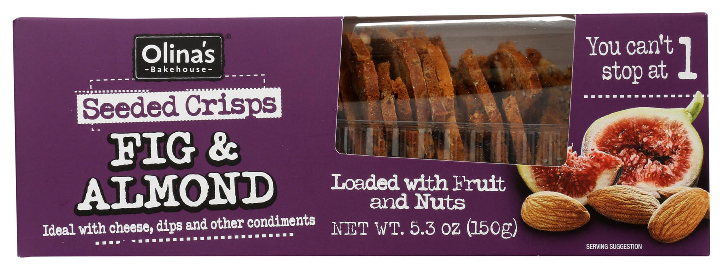 Olina's Bakehouse Seeded Crisps FIG and ALMOND 5.3 oz (3 pack) crackers. Loaded with fruit and nuts!