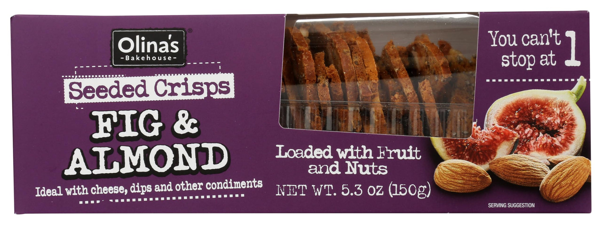 Olina's Bakehouse Seeded Crisps FIG and ALMOND 5.3 oz (3 pack) crackers. Loaded with fruit and nuts!