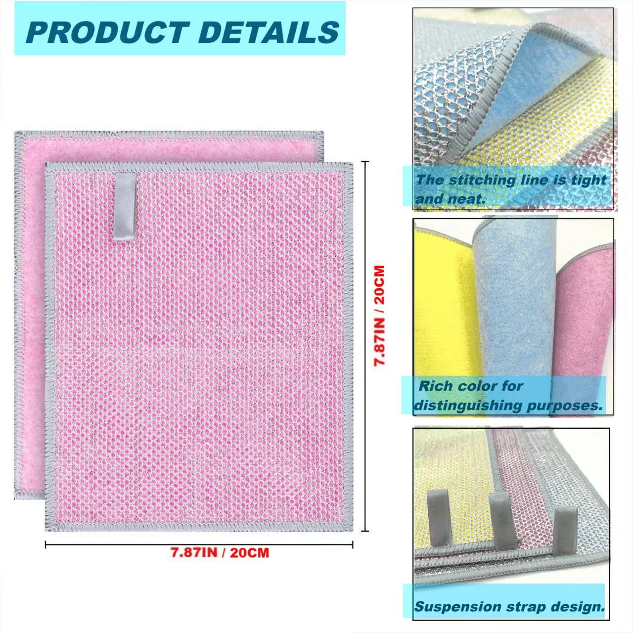 FLOWTECC 3/6PCS 2024 New Multifunctional Non-Scratch Wire Dishcloth for Wet and Dry, New Double Layer Dishwashing Rags for Washing Dishes, Kitchen