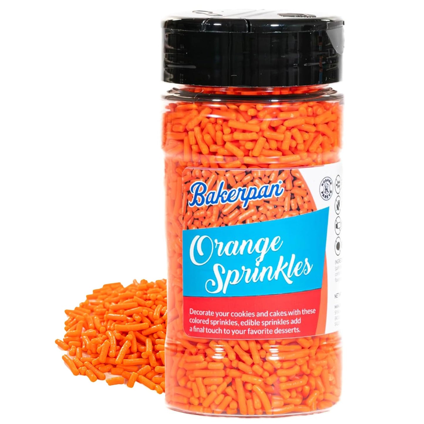 Bakerpan Orange Jimmies Sprinkles - 6 Ounces Orange Sprinkles for Cake Decorating - Edible Sprinkles for Cupcakes, Ice Cream, Cake Decorations (Made