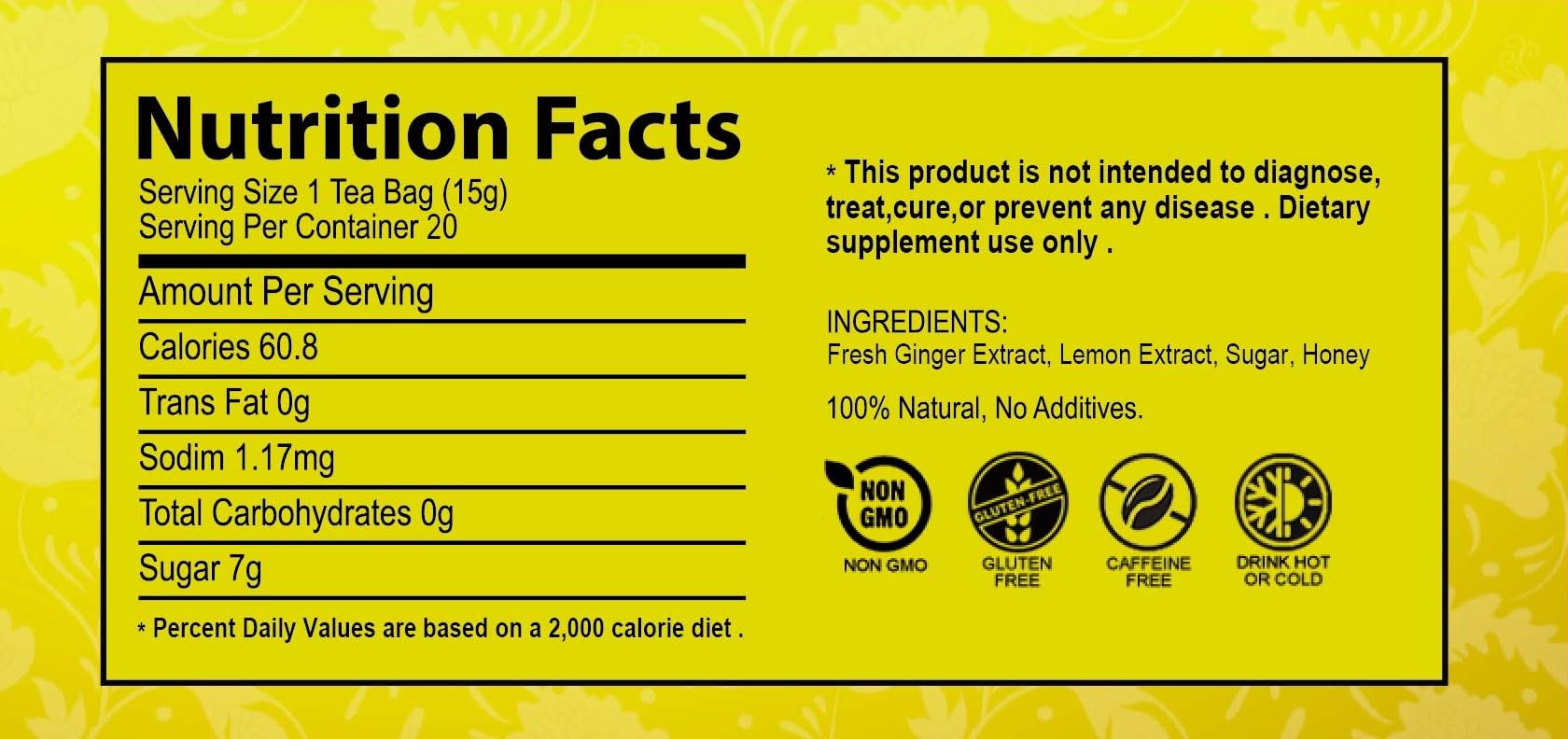 GT Instant Honey Lemon Ginger Tea, 10.58 Ounce Box (20 Tea Pouches)