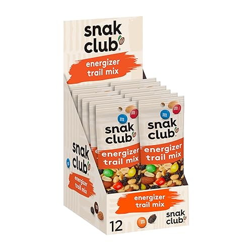 Snak Club Energizer Trail Mix with Roasted Salted Peanuts, Raisins, Chocolatey Candies, Roasted Almonds, Gluten-Free and Kosher Snack, 2 oz Bags, 12