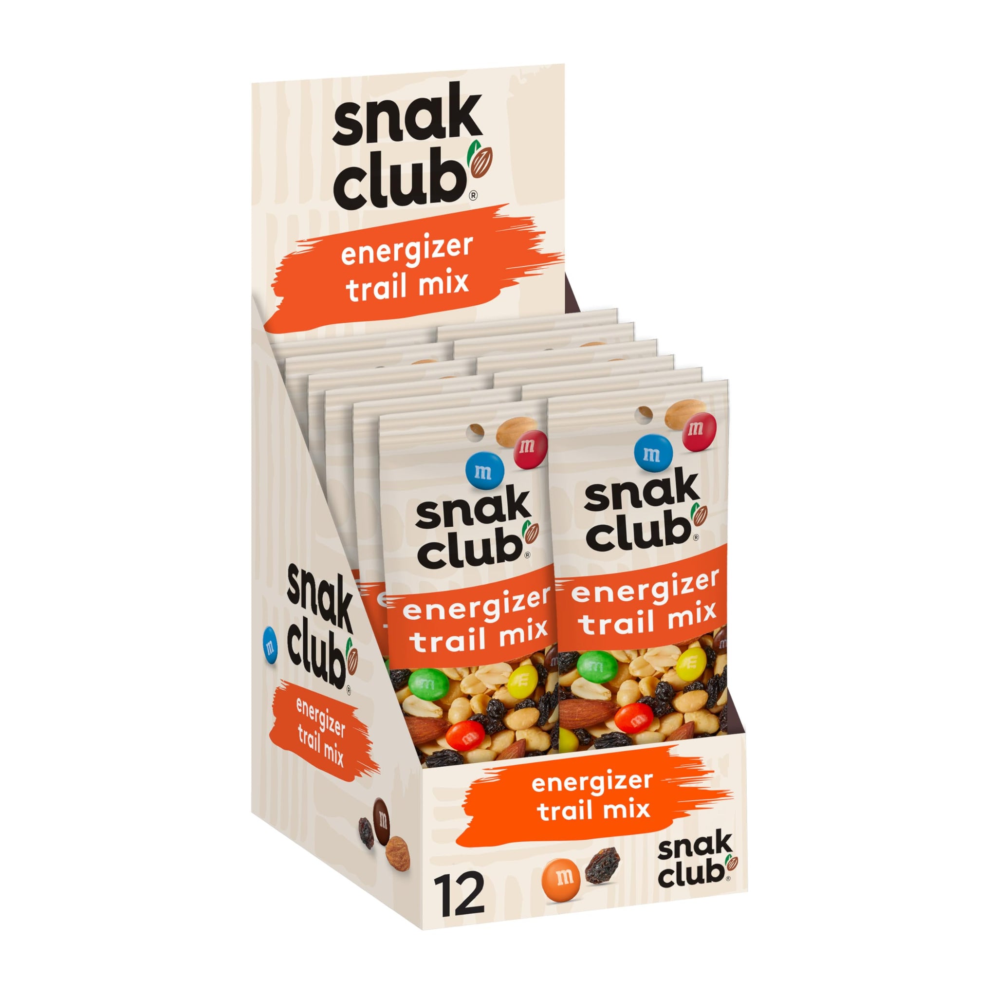 Snak Club Energizer Trail Mix with Roasted Salted Peanuts, Raisins, Chocolatey Candies, Roasted Almonds, Gluten-Free and Kosher Snack, 2 oz Bags, 12