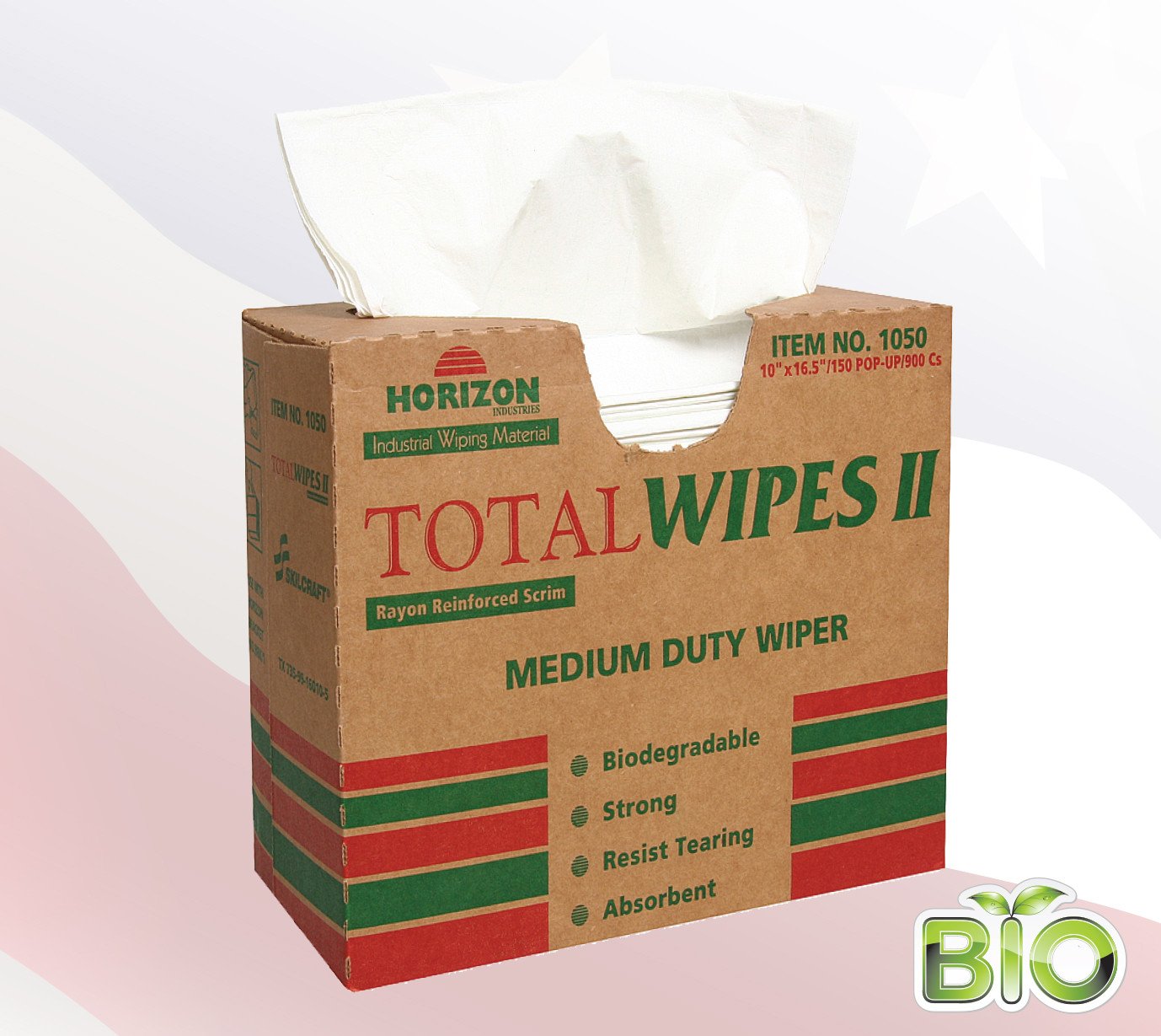 Horizon Industries 4-Ply Tissue Wipes II, 10" x 16.5", 150 Sheets per Box, 6 Boxes per Case