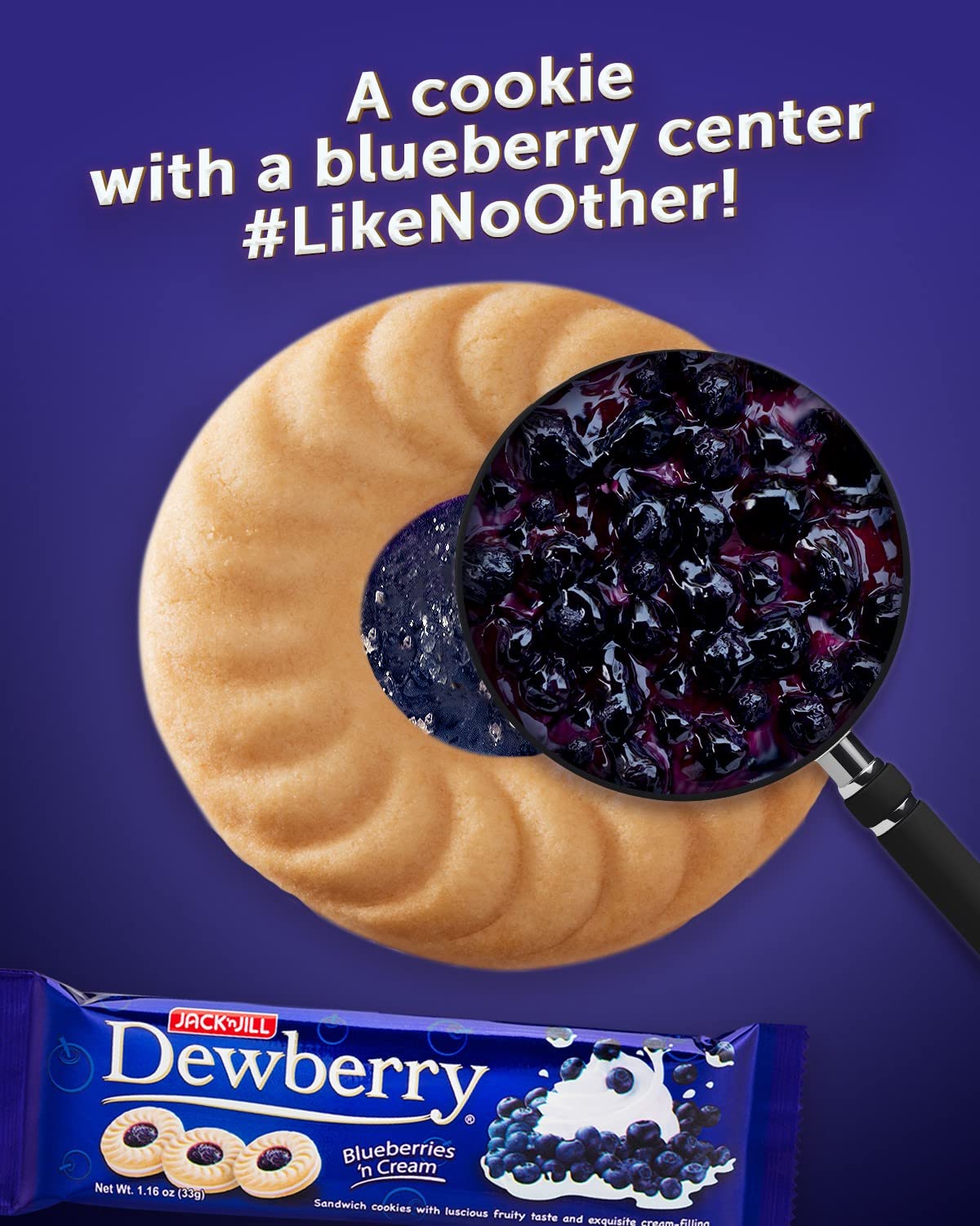Dewberry Sandwich Cookie With Cream and Blueberry Flavor Jam 36 g.(Pack of 12) // By Benjawan Shop