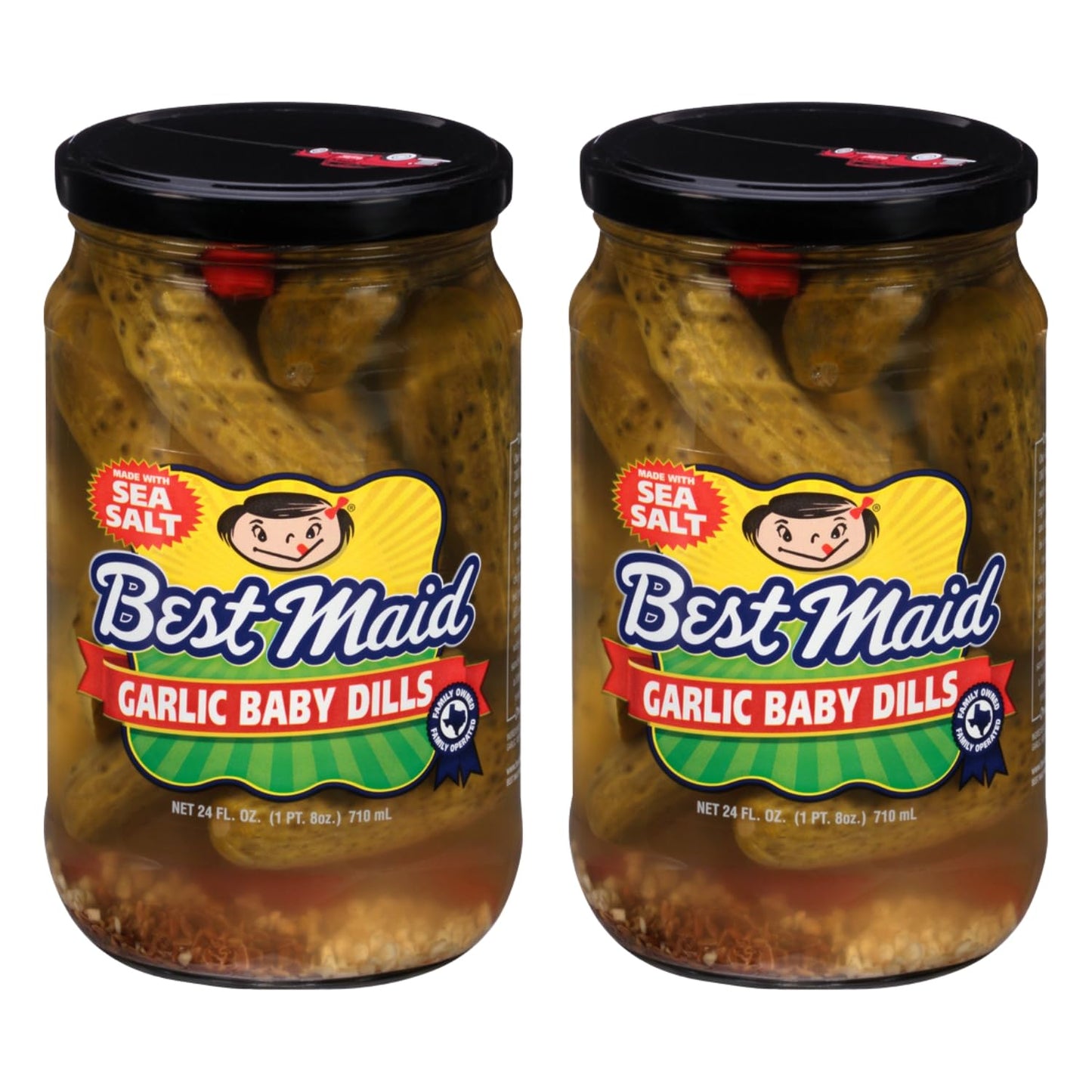 Best Maid Products - 24 Ounce Glass Jars Baby - Dill, Kosher, Hamburger Slices, Garlic Bites, Habanero Chips, & Xtreme Hot Pickles (2 Pack, Garlic