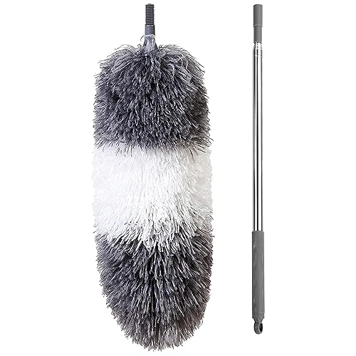 BOOMJOY Microfiber Feather Duster with Extendable Pole and Bendable Head, 100" Telescoping Duster for Cleaning Ceiling, Fan, Furniture