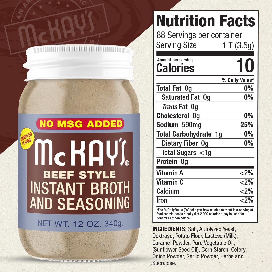 McKay's Chicken and Beef Flavored Soup Seasoning, Gluten Free, Vegetarian Instant Broth, Bullion Powdered Seasoning, Good on Meats, Veggies or in