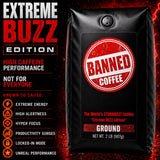 Banned Coffee™ Ground - World’s Strongest High Caffeine Coffee That Shouldn’t Be Allowed - Bold Medium-Dark Roast Arabica & Robusta Blend - Extreme