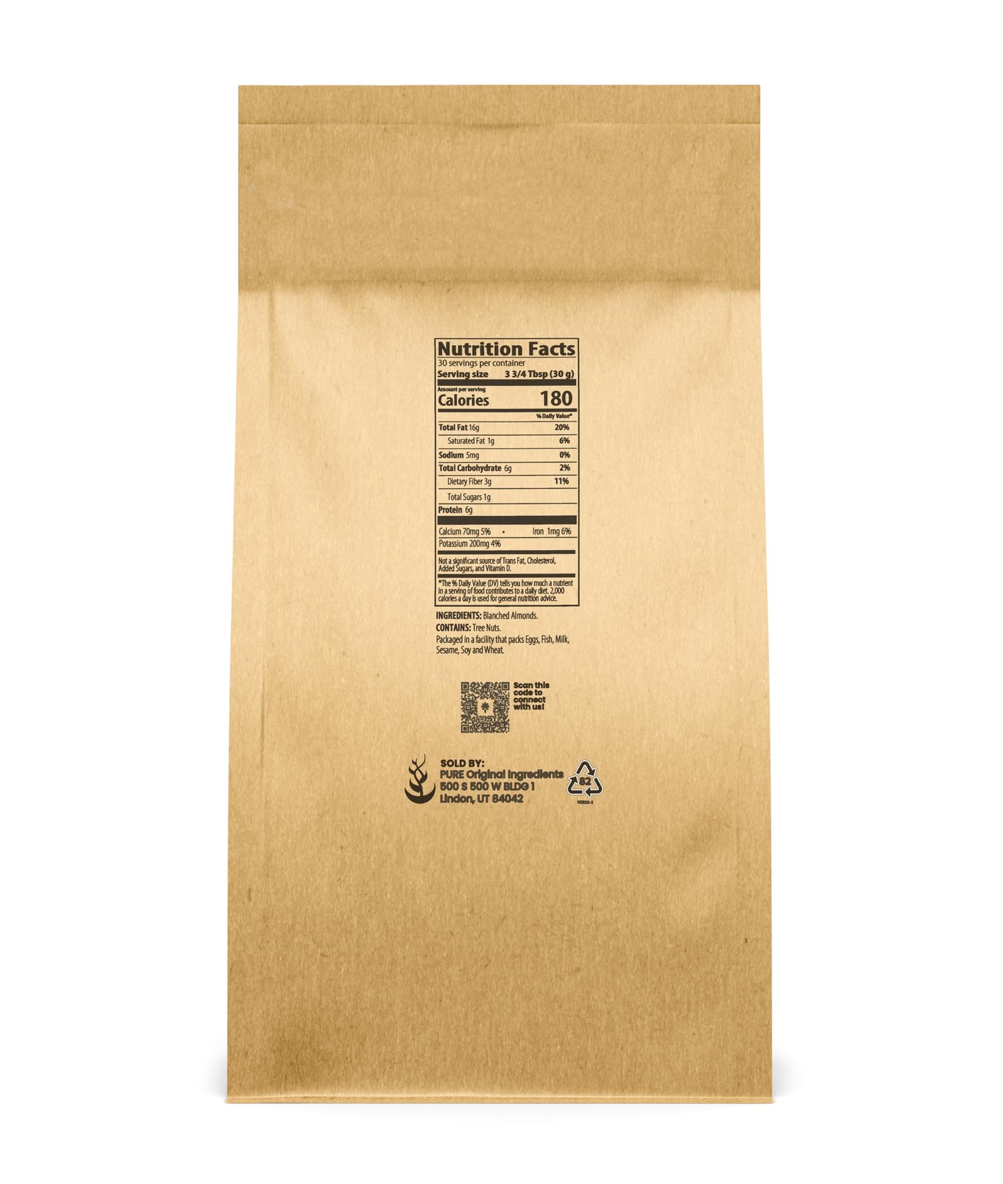 Pure Original Ingredients Almond Flour (2 lb) Blanched Almonds, Extra Fine, Grown in California