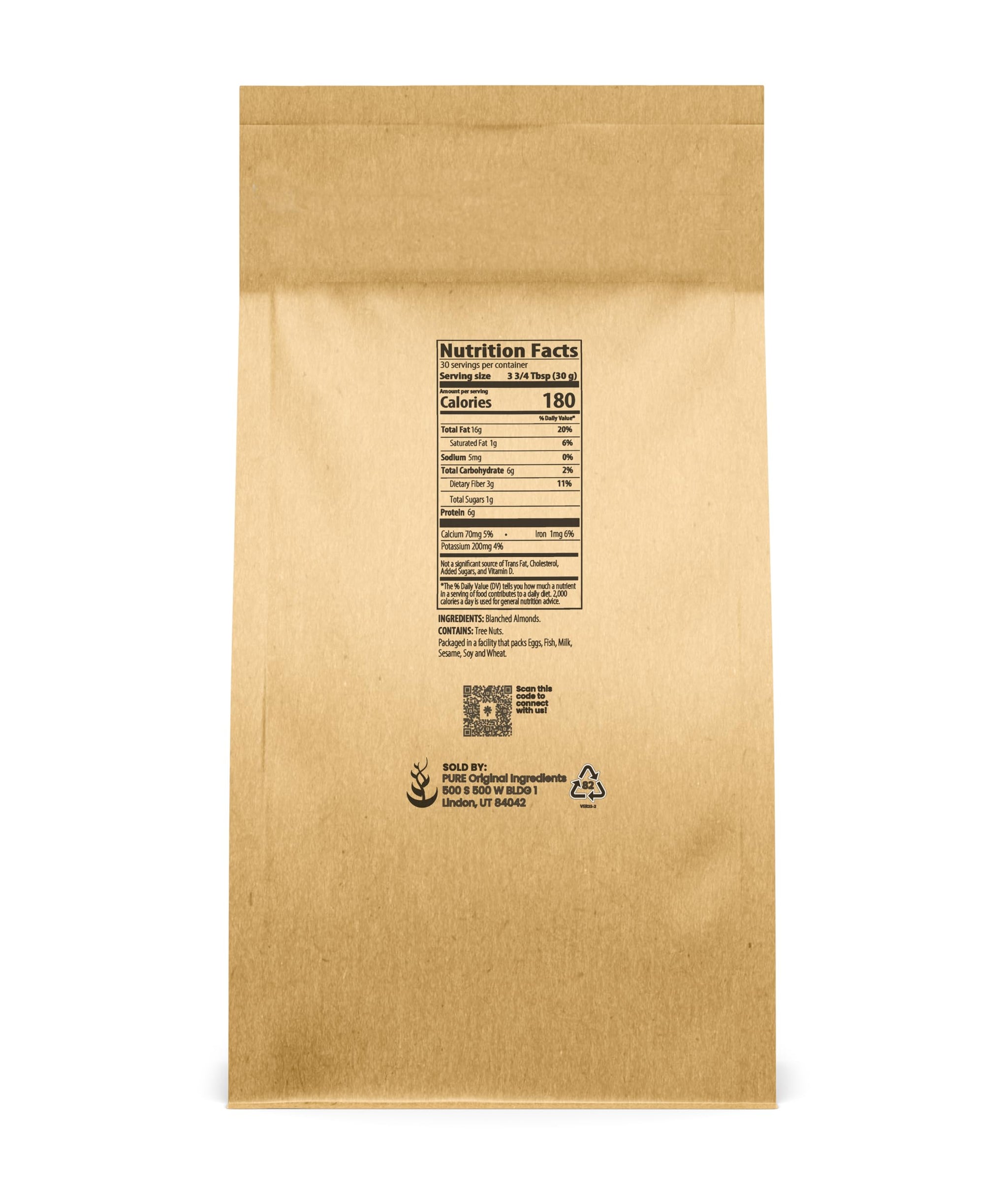 Pure Original Ingredients Almond Flour (2 lb) Blanched Almonds, Extra Fine, Grown in California