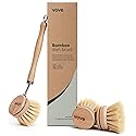 Vove Bamboo Dish Brush with 3 Replacement Heads, Plastic-Free Kitchen Scrub Brush for Pots Pans and Dishes, FSC-Certified Bamboo Handle with Natural