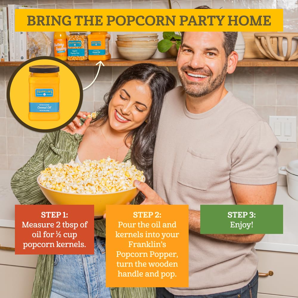 Franklin's Gourmet Popcorn - 19 oz. Butter Flavored Popcorn Seasoning Salt, 30 oz. Butter Flavored Coconut Popcorn Oil - Authentic Movie Theater Taste