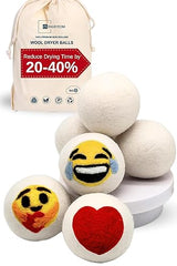 Dryer Ball Kit: 6 XL Wool Dryer Balls - Natural Fabric Softener, Reusable, Reduces Clothing Wrinkles and Saves Drying Time - Reduces Wrinkles