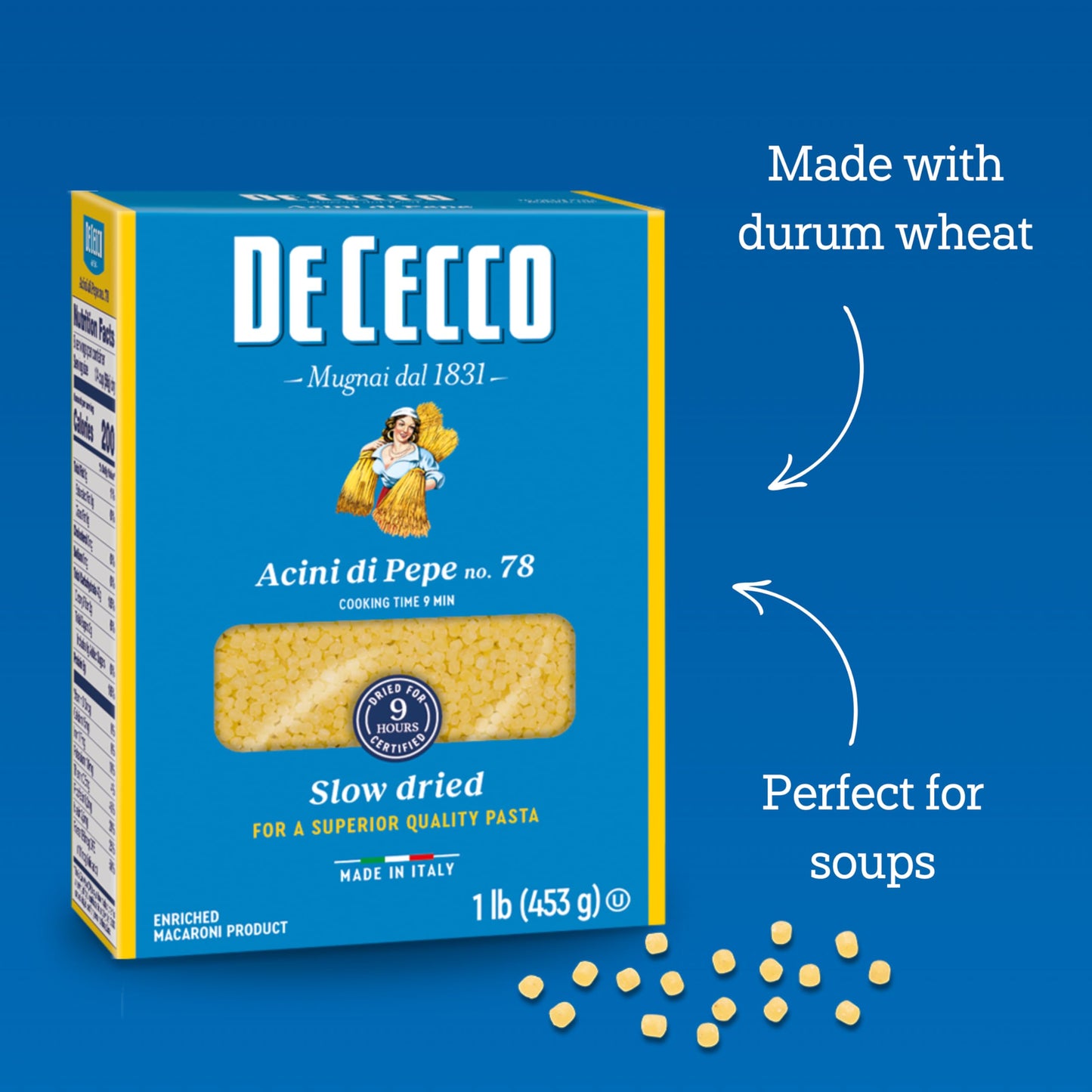 De Cecco Acini Di Pepe No. 78 Pasta, 16 Oz, Authentic, Slow Dried, Made with Semolina and Durum Wheat, Versatile Pasta for Sauces & Recipes, Made in