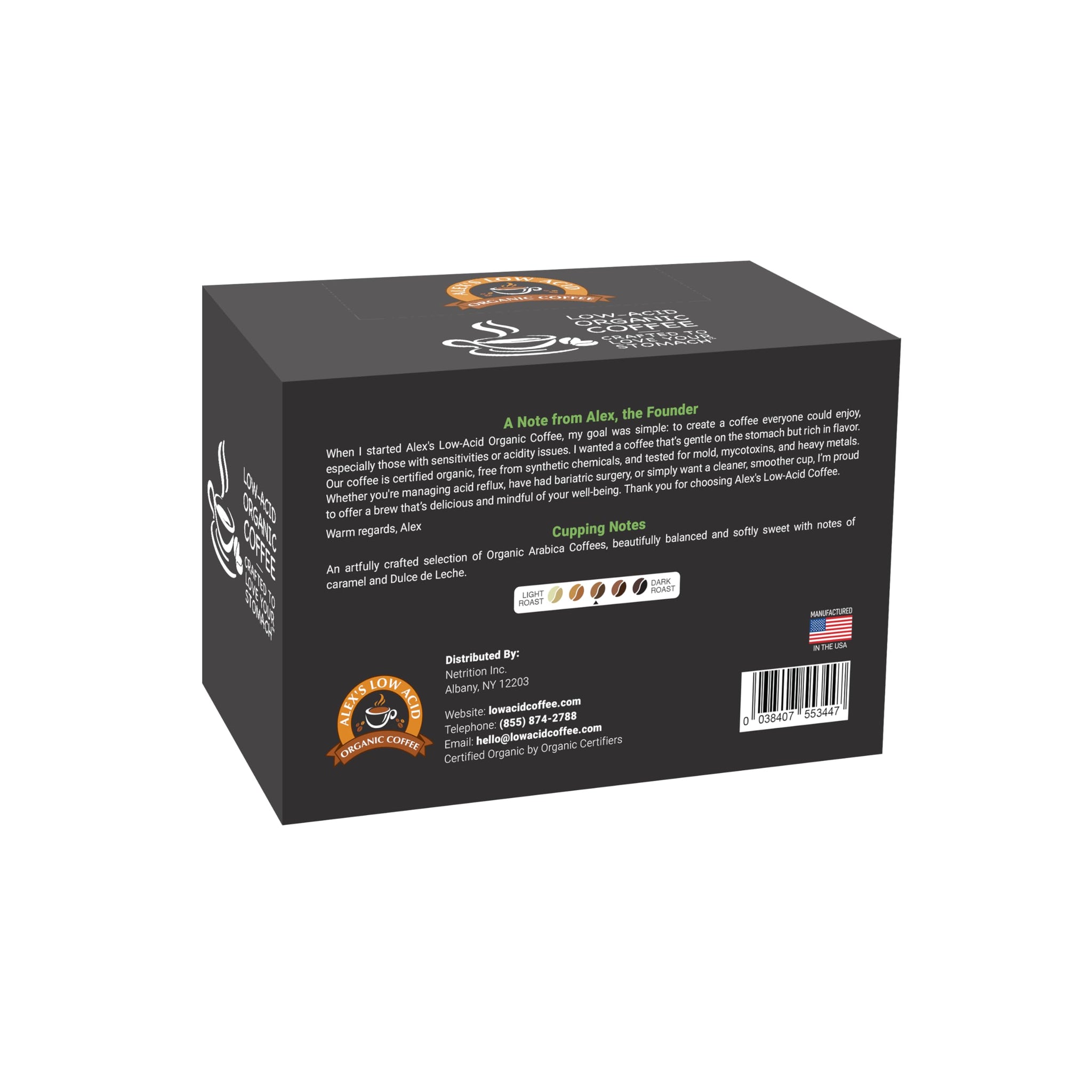 Alex’s Low Acid Organic Coffee | Created to Limit Heartburn, Acid Reflux & Stomach Irritation | Rise & Shine | Pack of 12 K-Cups