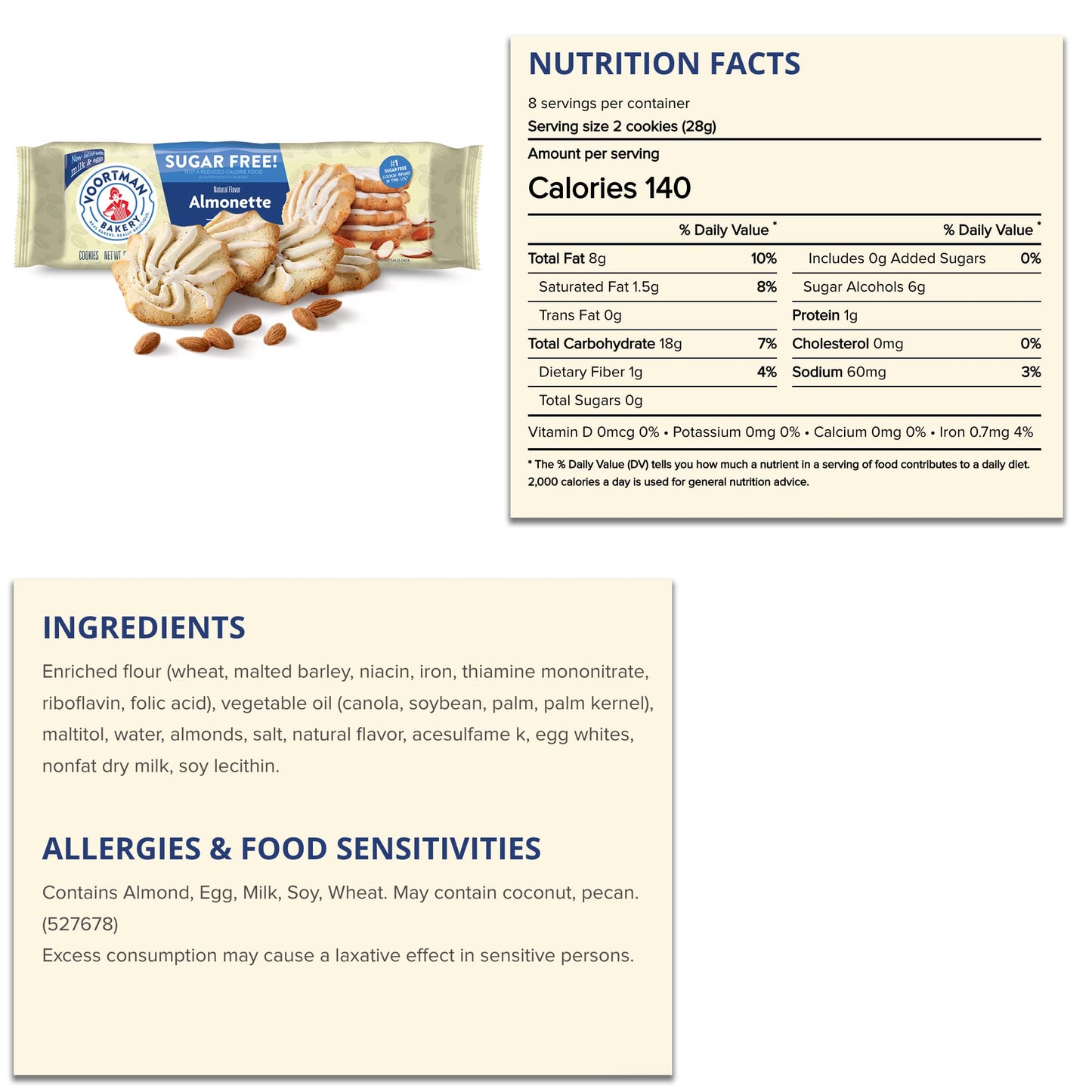 Voortman Sugar Free Cookies - Variety Pack - Shortbread Swirl (2, 8oz packs) - Iced Almonette (1, 8oz pack) - Made with Real Ingredients - 3 Packs