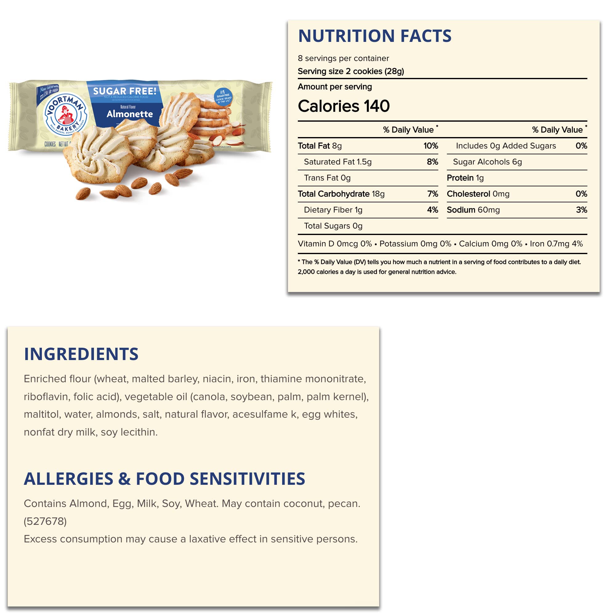 Voortman Sugar Free Cookies - Variety Pack - Shortbread Swirl (2, 8oz packs) - Iced Almonette (1, 8oz pack) - Made with Real Ingredients - 3 Packs