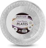 [40 Count] Plastimade 9 Inch Dinner Plates Clear Disposable Heavy Duty Plastic, Ideal For Wedding, Catering, Parties, Buffets, Events, Or Everyday
