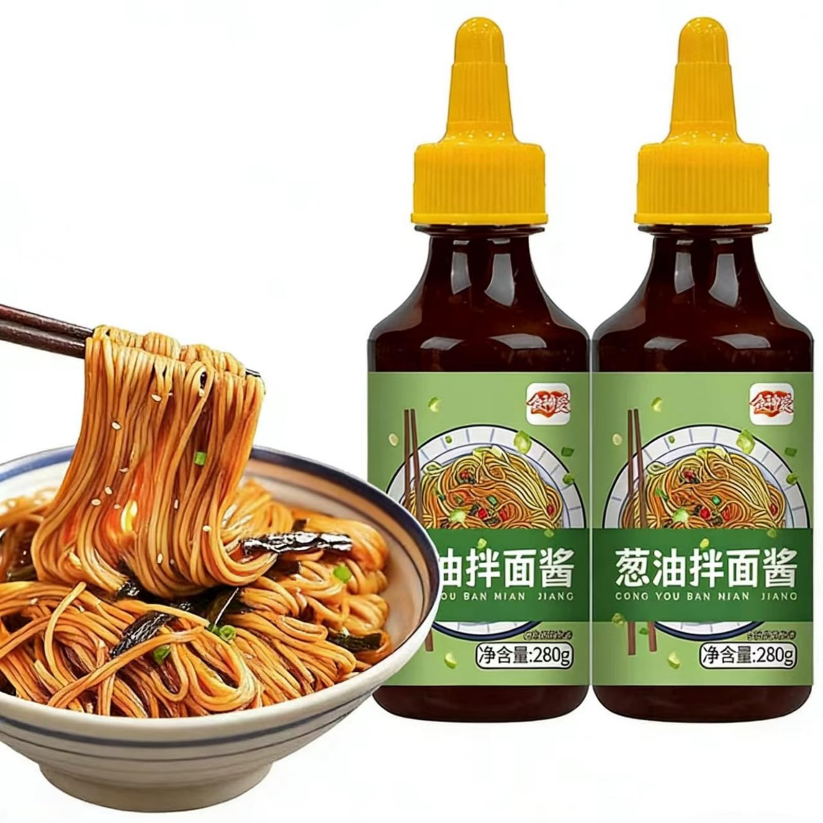Shanghai Scallion Sauce - 9.88oz (280g) Pack of 2 - Smooth Scallion Oil in Squeeze Bottle for Noodles, Rice, Soup, Stir-Fries, Dumplings - All-Purpose