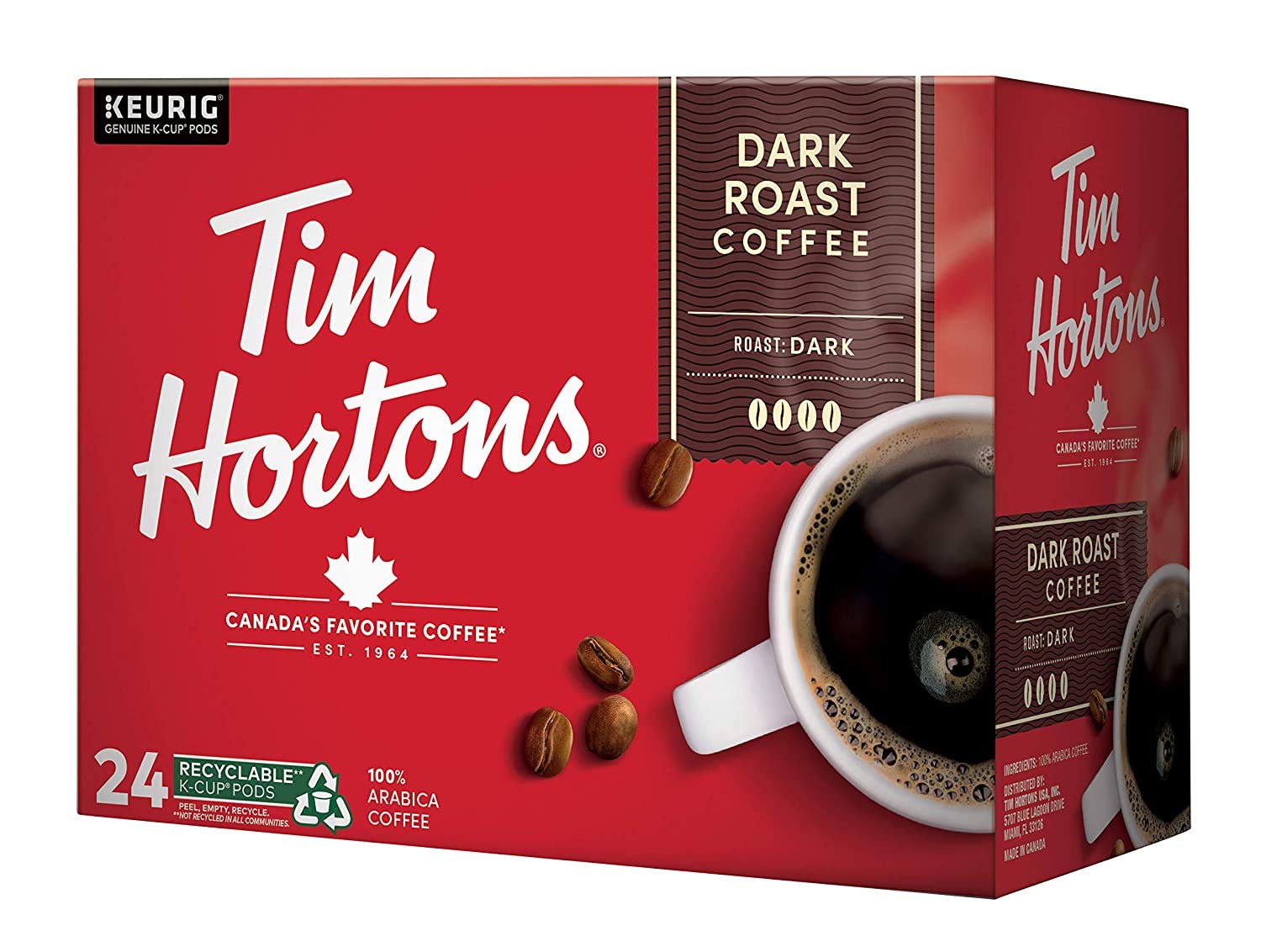 Tim Hortons Dark Roast Coffee, Single-Serve K-Cup Pods Compatible with Keurig Brewers, 24ct K-Cups