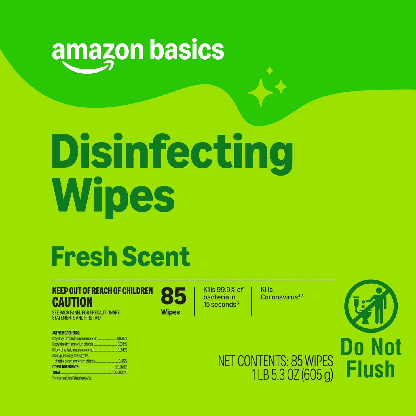 Amazon Basics Disinfecting Wipes, Fresh Scent, Sanitizes/Cleans/Disinfects/Deodorizes, 85 Count, for Hard Nonporous Surfaces