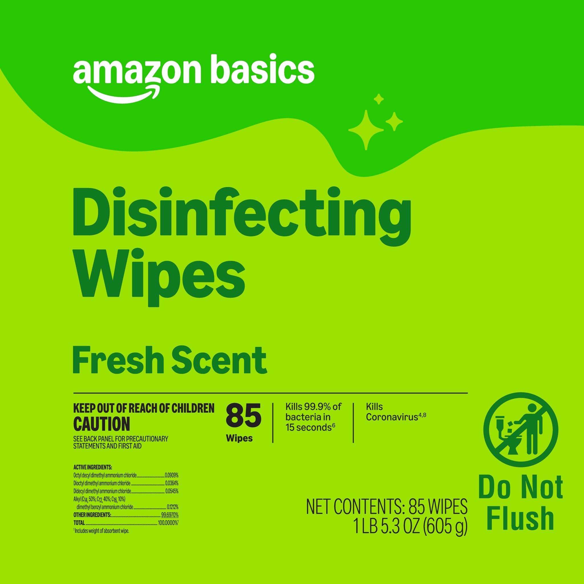 Amazon Basics Disinfecting Wipes, Fresh Scent, Sanitizes/Cleans/Disinfects/Deodorizes, 85 Count, for Hard Nonporous Surfaces