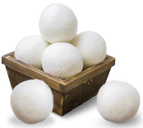 SnugPad Wool Dryer Balls XL Size 6 Pack, Natural Fabric Softener 100% Organic Premium New Zealand Wool, Chemical Free and Reduces Wrinkles, 1000+